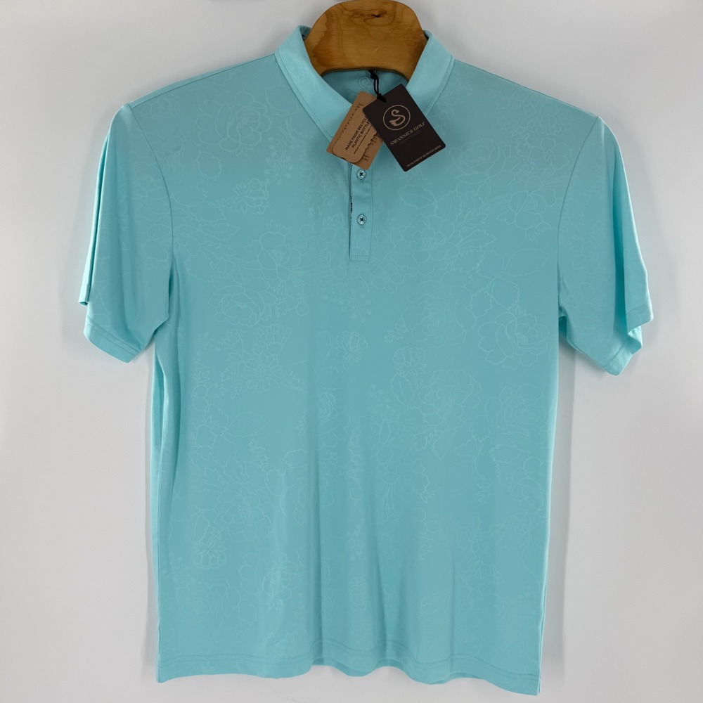 Swannies Golf Ehrman Polo Shirt Aqua Blue Floral Jacquard Mens XL New